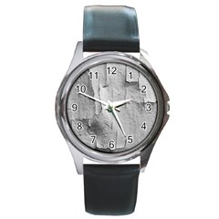 Wall With Cracked White Paint Texture Round Metal Watch