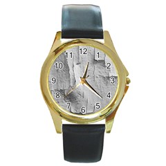 Wall With Cracked White Paint Texture Round Gold Metal Watch