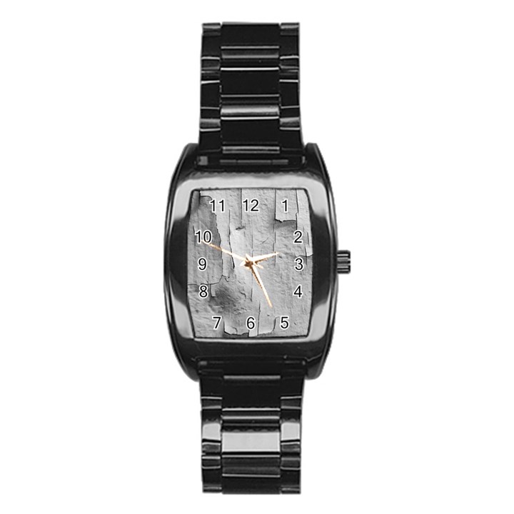 Wall With Cracked White Paint Texture Stainless Steel Barrel Watch