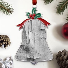 Wall With Cracked White Paint Texture Metal Holly Leaf Bell Ornament by dflcprintsclothing