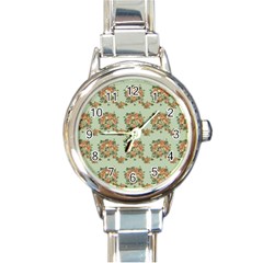 Retro 1880s Flowers Pattern 19 Round Italian Charm Watch