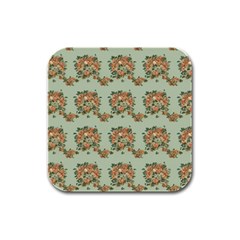 Retro 1880s Flowers Pattern 19 Rubber Square Coaster (4 Pack)