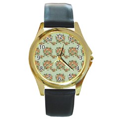 Retro 1880s Flowers Pattern 19 Round Gold Metal Watch