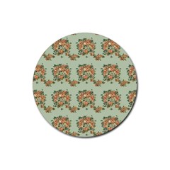 Retro 1880s Flowers Pattern 19 Rubber Coaster (round)