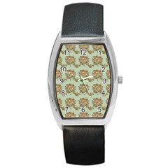 Retro 1880s Flowers Pattern 19 Barrel Style Metal Watch