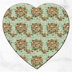 Retro 1880s Flowers Pattern 19 Jigsaw Puzzle (heart)