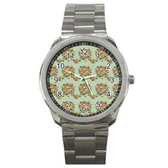 Retro 1880s Flowers Pattern 19 Sport Metal Watch