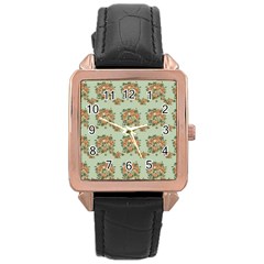 Retro 1880s Flowers Pattern 19 Rose Gold Leather Watch 