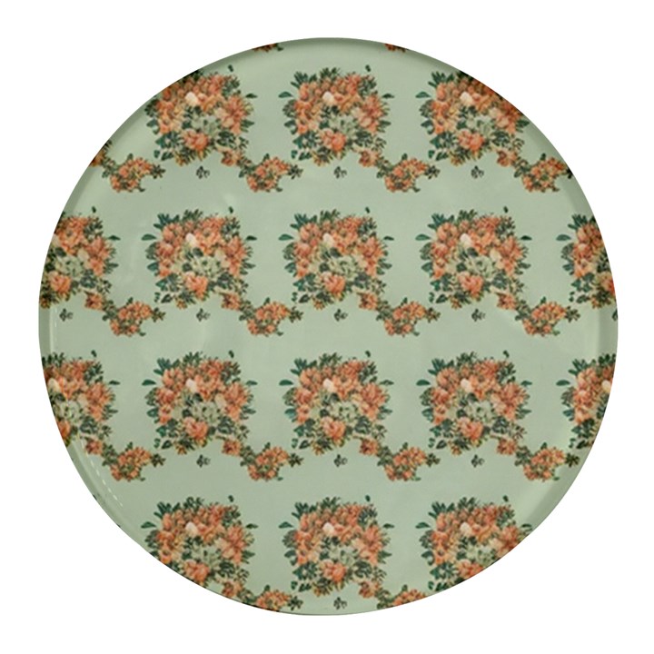 Retro 1880s Flowers Pattern 19 Round Glass Fridge Magnet (4 pack)