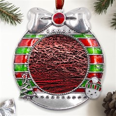 River Roots Metal X mas Ribbon With Red Crystal Round Ornament