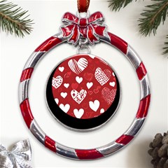 Valentine Metal Red Ribbon Round Ornament by pollyparadiseartshop