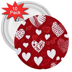 Valentine 3  Buttons (10 Pack) 