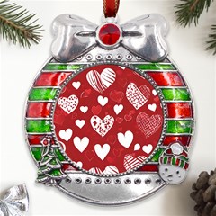 Valentine Metal X mas Ribbon With Red Crystal Round Ornament