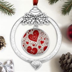 Be My Valentine Metal Silver X mas Leaves Round Ornament