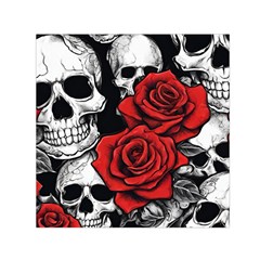 Roses And Skulls Square Satin Scarf (30  X 30 )