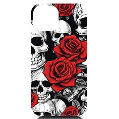 Roses And Skulls Iphone 14 Black Uv Print Pc Hardshell Case by pollyparadiseartshop