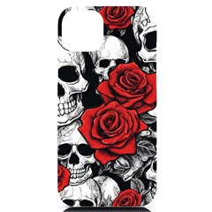 Roses And Skulls Iphone 14 Plus Black Uv Print Pc Hardshell Case by pollyparadiseartshop