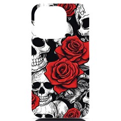 Roses And Skulls Iphone 14 Pro Black Uv Print Pc Hardshell Case by pollyparadiseartshop