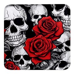 Roses And Skulls Square Glass Fridge Magnet (4 Pack)