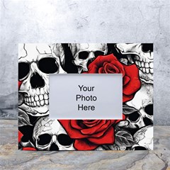 Roses And Skulls White Tabletop Photo Frame 4 x6  by pollyparadiseartshop