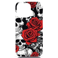 Roses And Skulls Iphone 14 Pro Max Black Uv Print Pc Hardshell Case by pollyparadiseartshop