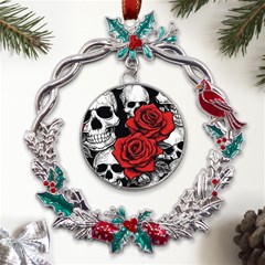 Roses And Skulls Metal X mas Wreath Holly Leaf Ornament