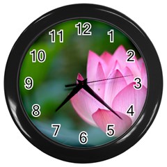 Red Pink Flower Wall Clock (black)