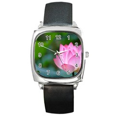 Red Pink Flower Square Metal Watch by ironman2222