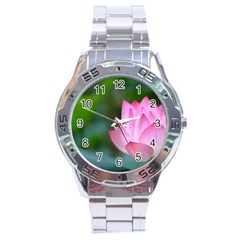 Red Pink Flower Stainless Steel Analogue Men’s Watch