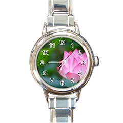 Pink Flowers Round Italian Charm Watch