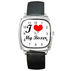 I Love My Boxer Square Metal Watch