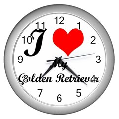 I Love Golden Retriever Wall Clock (silver)