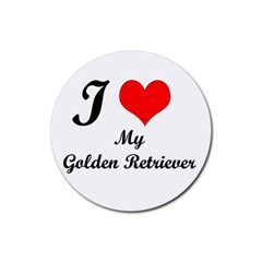 I Love Golden Retriever Rubber Round Coaster (4 Pack)