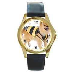 Dog-photo Round Gold Metal Watch by swimsuitscccc