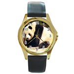 Giant Panda National Zoo Round Gold Metal Watch Front