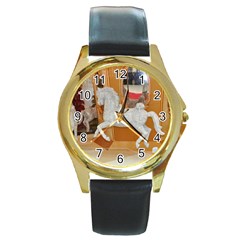 White Horse Round Gold Metal Watch