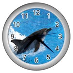 Swimming Dolphin Wall Clock (Silver) Front