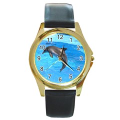 Jumping Dolphin Round Gold Metal Watch by dropshipcnnet