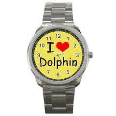 I Love Dolphin Stainless Steel Sports Watch (round)