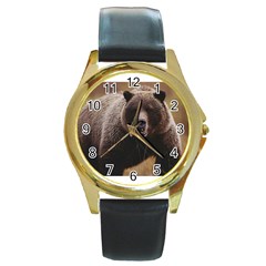 Bear2 Round Gold Metal Watch by designergaze