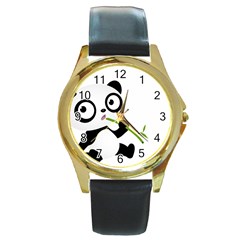 Panda3 Round Gold Metal Watch by designergaze