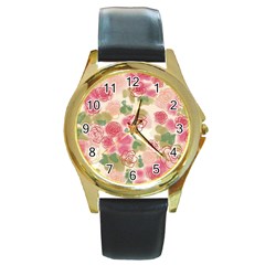 Flower3 Round Gold Metal Watch