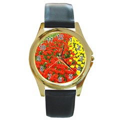 Flower1 Round Gold Metal Watch