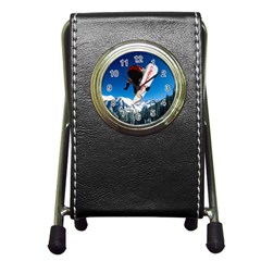 Snowboard Sport Airborne Pen Holder Desk Clock