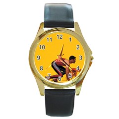 Running Sport Round Gold Metal Watch