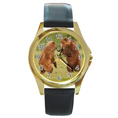 Bear4 Round Gold Metal Watch by designergaze