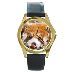 Red Panda2 Round Gold Metal Watch