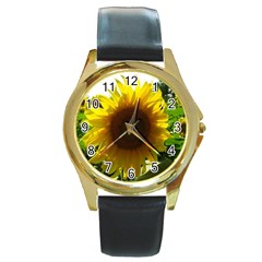 Flower2 Round Gold Metal Watch