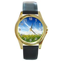 Land1 Round Gold Metal Watch