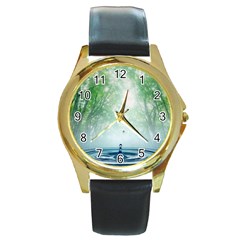 Water4 Round Gold Metal Watch